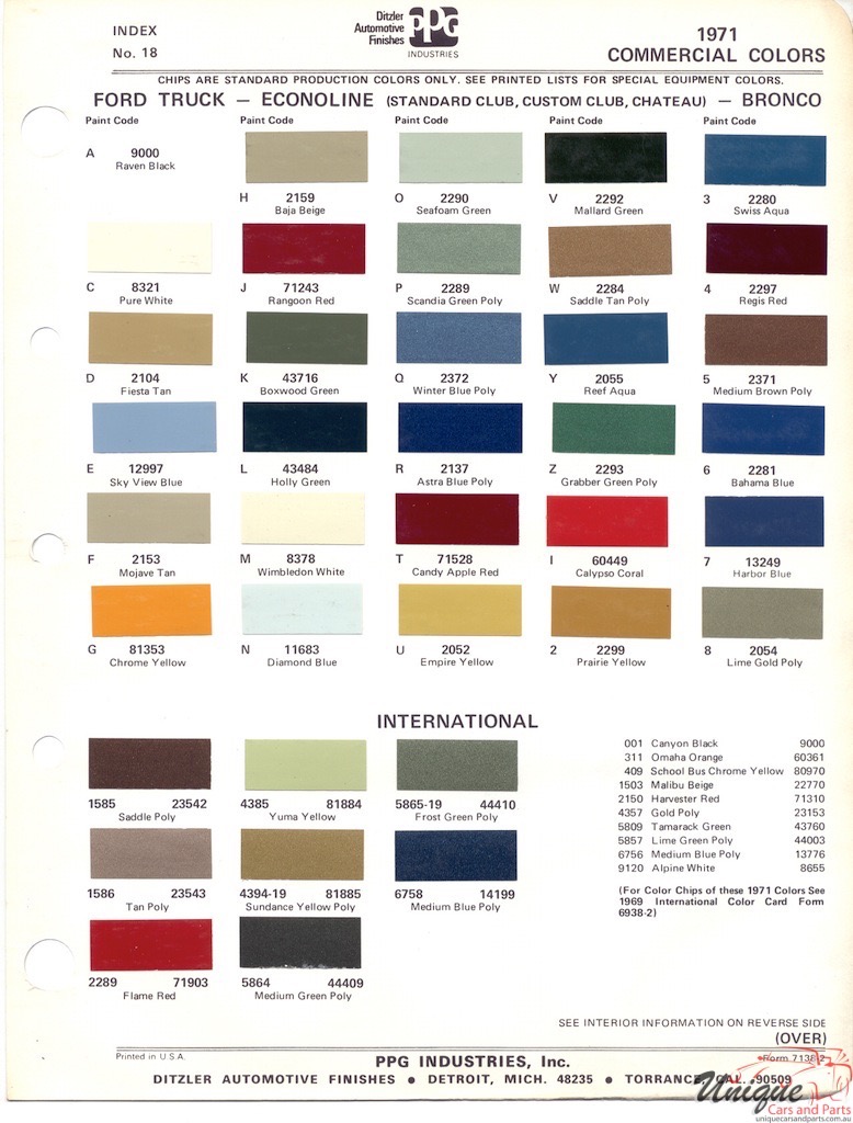 1971 Ford Paint Charts Trucks PPG